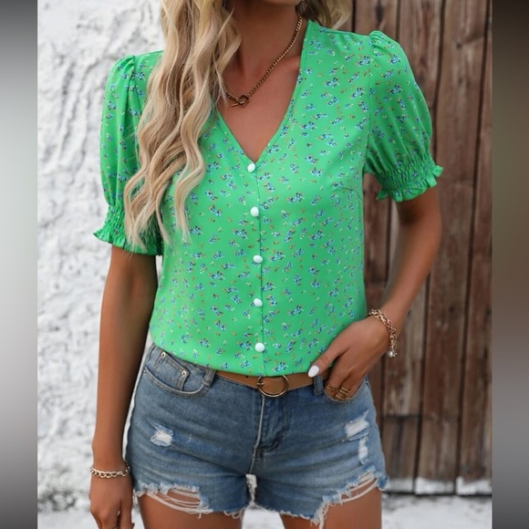 Boho floral print puff sleeve blouse - Picture 6 of 15